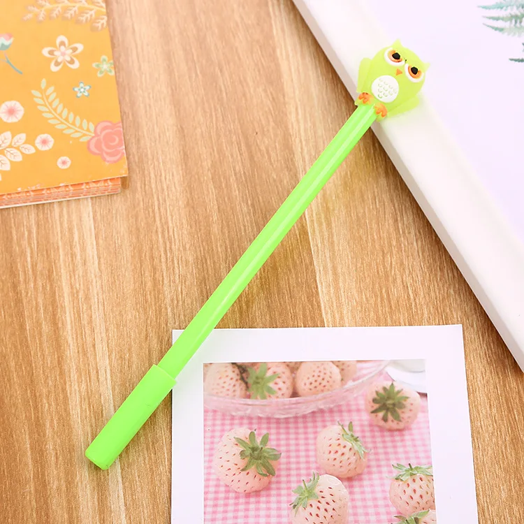 20 PCs Creative Stationery Owl Gel Pen Korean Style Black Cute Student Exam Ball Pen Cartoon Office Signature Pen