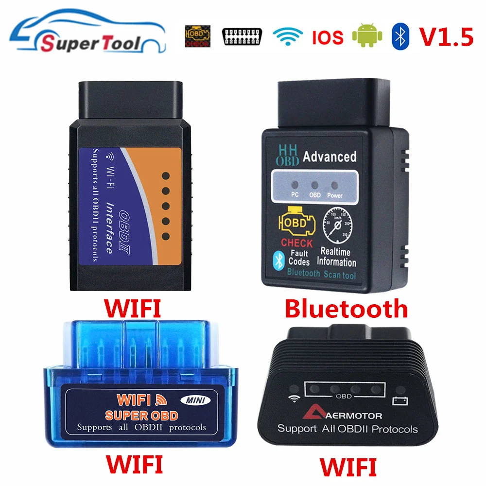 Автомобильный сканер OBD2 ELM327 Bluetooth/WIFI V1.5 OBDII ELM 327 BT/Wi Fi 1 5 HHOBD HH OBD Bluetooth V1.5/1
