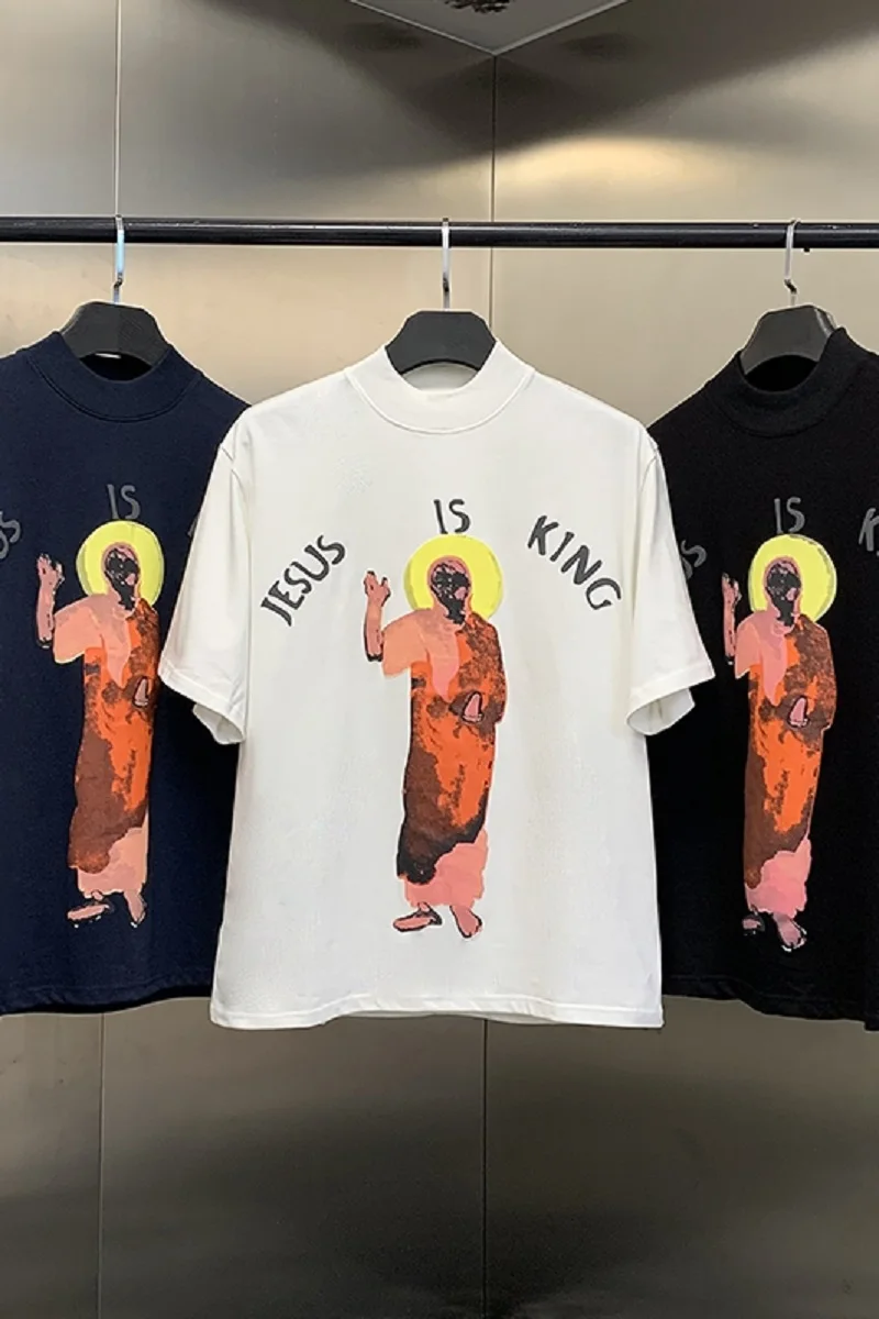 

Fashion summer men's T-shirt 1:1 Kanye West High Street brand CPFM Jesus is king hip hop loose oversize cotton short sleeve