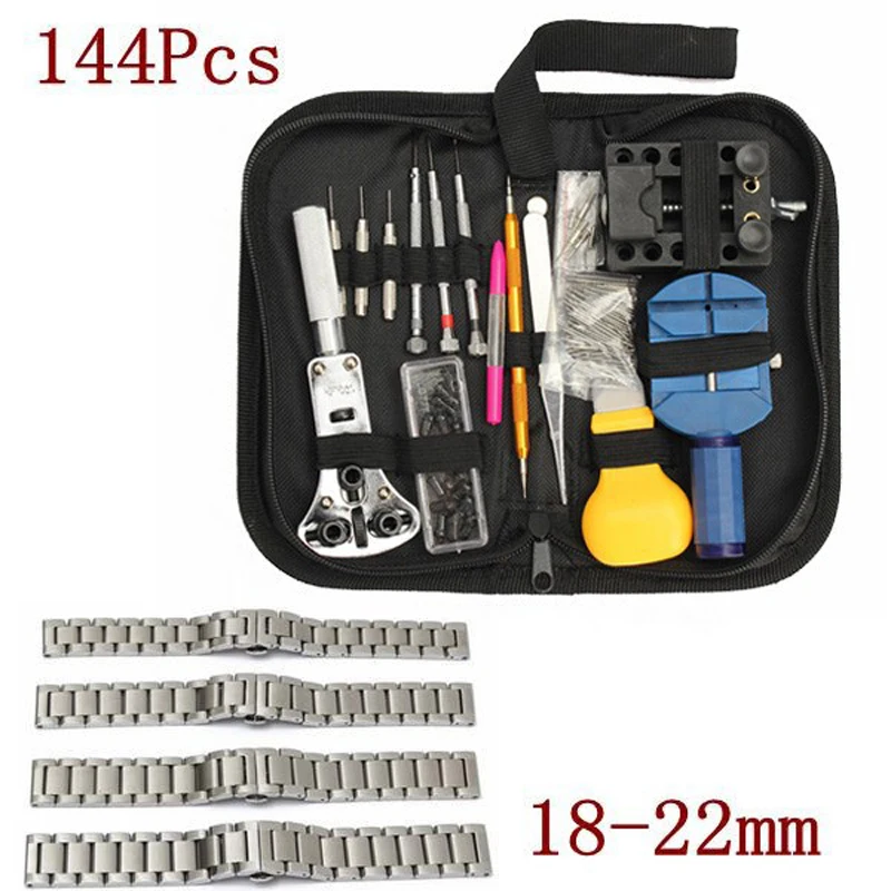 144pcs/set Watch Tools Watch Opener Remover Spring Bar Repair Pry Screwdriver Clock Watch Repair Tool Kit Watchmaker Tools Parts watch repair tool kit spring bar repair pry screwdriver metal watchmaker link remover set hammer watch strap holder accessory