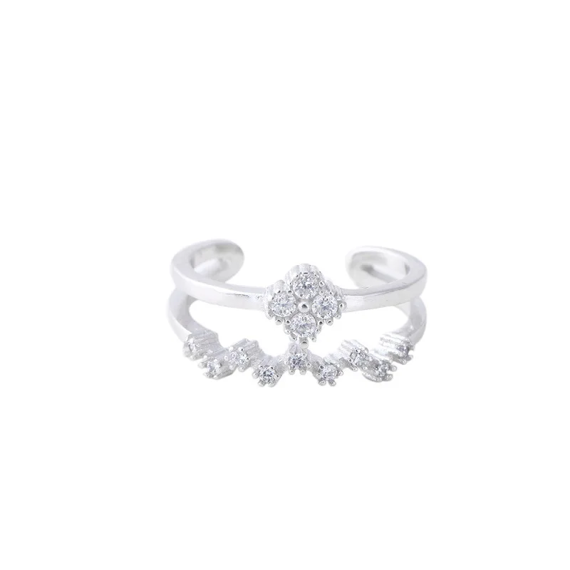 

Fashion Jewelry High Quality Zircon Ring Double Layer Silvery Plating Delicate Design Finger Ring For Girl Lady Gifts