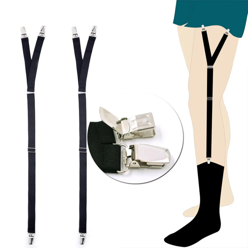 

1 Pair Unisex Shirt Fixed Braces Band Elastic Adjustable Garter Socks Non-slip Garter Clip Leg Ring Clip