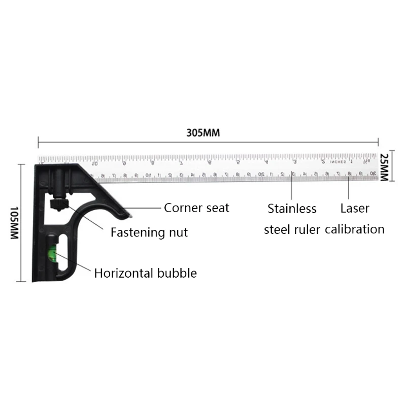 

1 Set 12 Inch Metric Triangle Angle Ruler Aluminum Alloy Triangular Measuring Rule Woodworking Speed Square Protractor