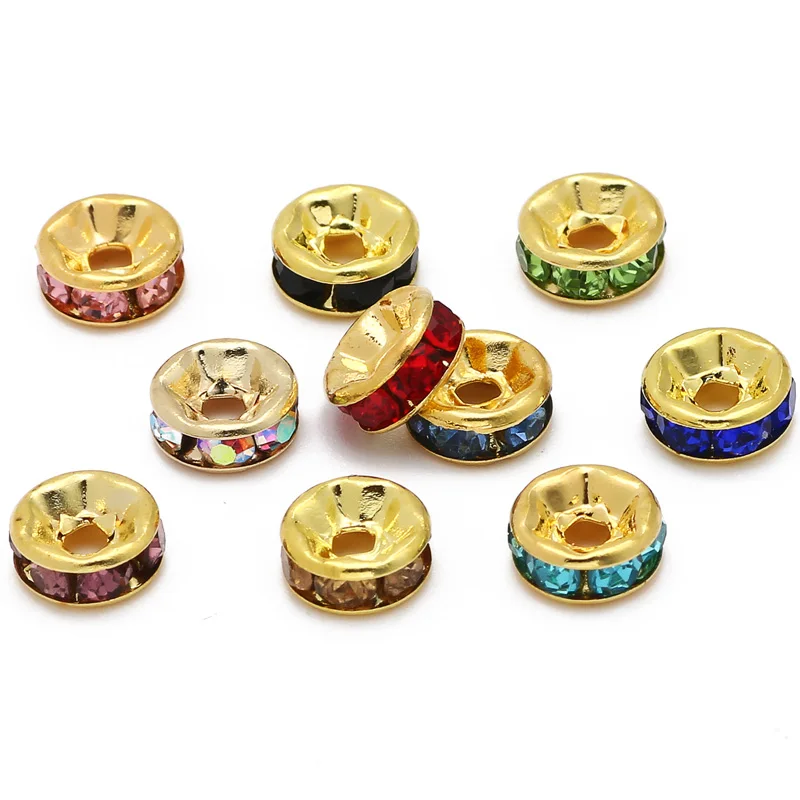 

4/6/8mm AB Rhinestone Gold Metal Round Crystal Beads Loose Spacer Beads DIY Jewelry Making Crafts Bracelet Necklace Supplies