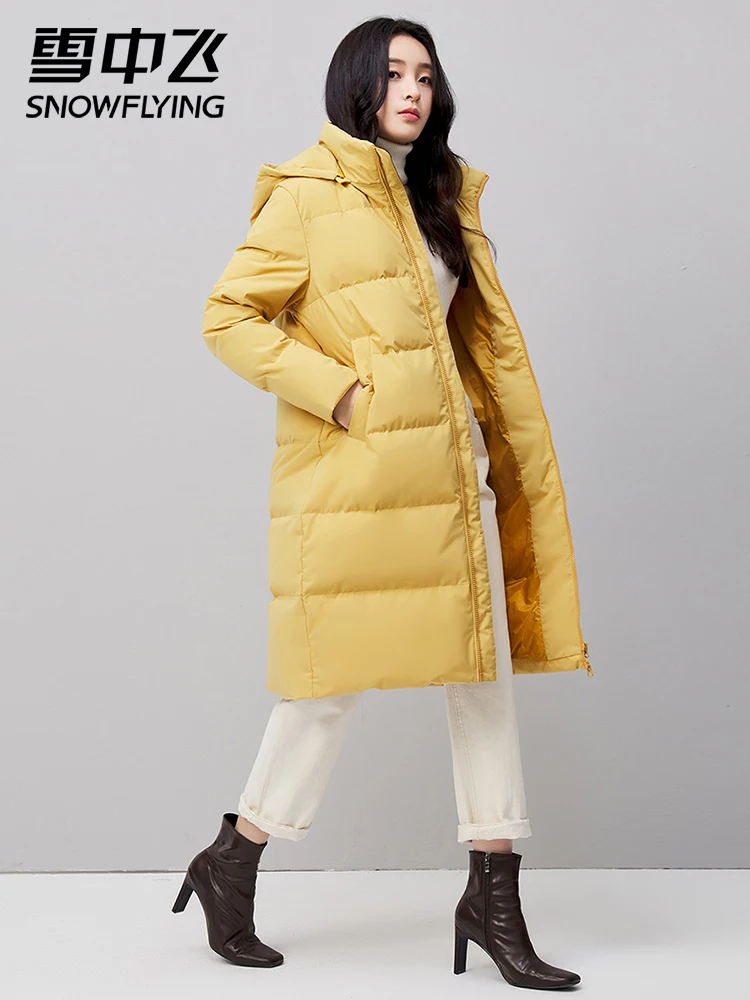 Autumn and Winter New Fashion Simple All-Matching Women's Detachable Cap Mid-Length down Jacket Warm Coat