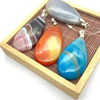 natural stone boutique pendant drop shaped multicolor pattern agate stone jewelry making diy necklace earrings party gift