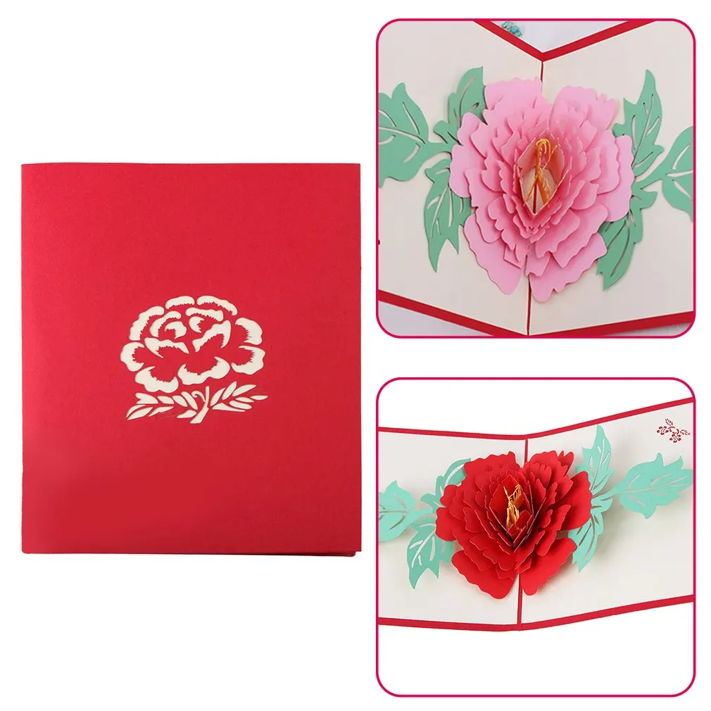 3D Pop Up Cards Beautiful Peony Flowers New Year Series Wedding Mother's Day Invitation Greeting Anniversary Souvenirs | Дом и сад