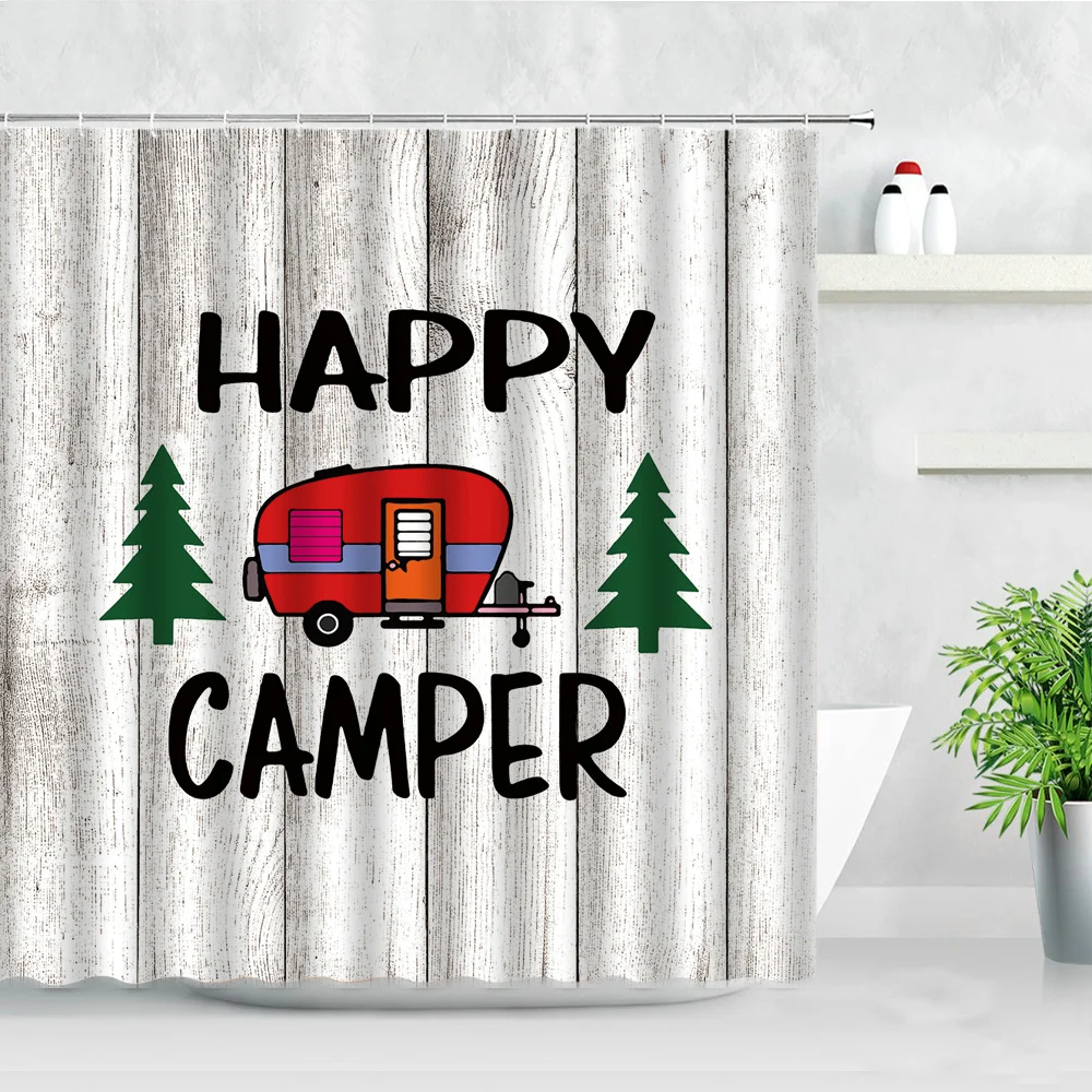 creative camper shower curtains pine touring car wood board backdrop printing waterproof decor screen hooks bathroom curtain set free global shipping