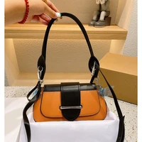 new retro stitching contrast color leather handbag new lady saddle bag fashion messenger bag shoulder bag underarm bag