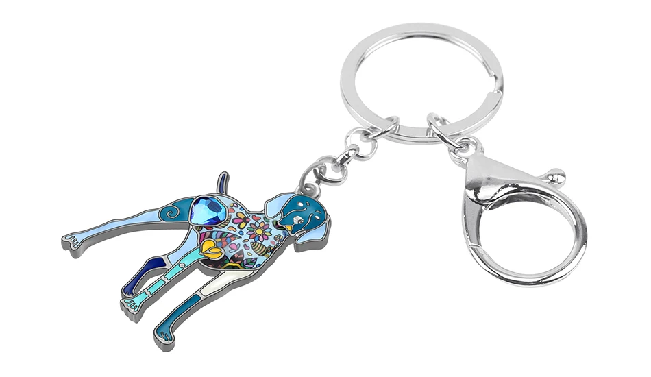 Bonsny Enamel Alloy Rhinestone Floral Doberman Dog Key chains Key Rings Car Purse Bag Decorations Keychains For Women Girls Gift