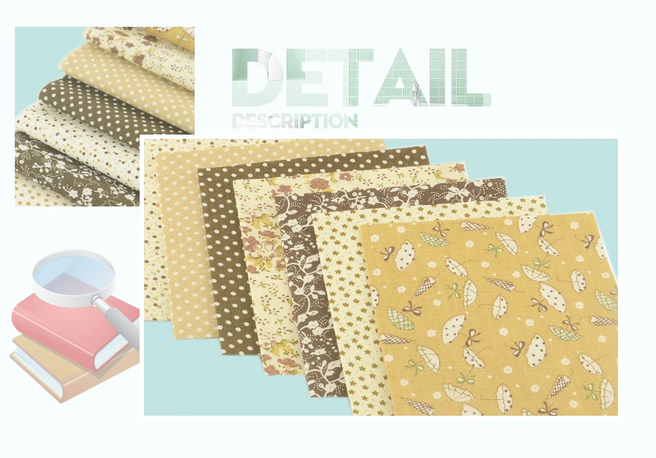 New Arrivals 7pcs/ Lot Cotton Plain Fabric Flower Design Quilting for Doll's DIY Toys Art Work Patchwork Sewing Quilting