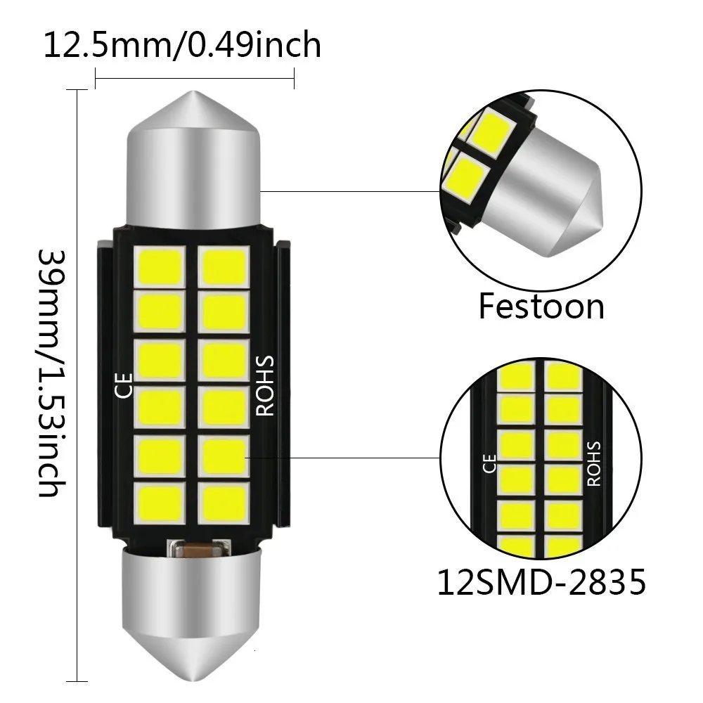 2 шт. Автомобильный светодиодный светильник 28 мм 39 мм 41 мм 2835 Smd C5w C10w автомобильная лампа Внутреннее освещение внешнее освещение белый 10-30 в