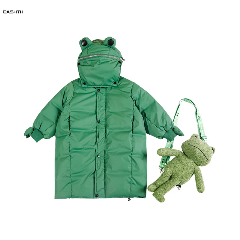 OASHTH Children's winter new frog shape hooded down jacket for boys and girls mid-length down jacket