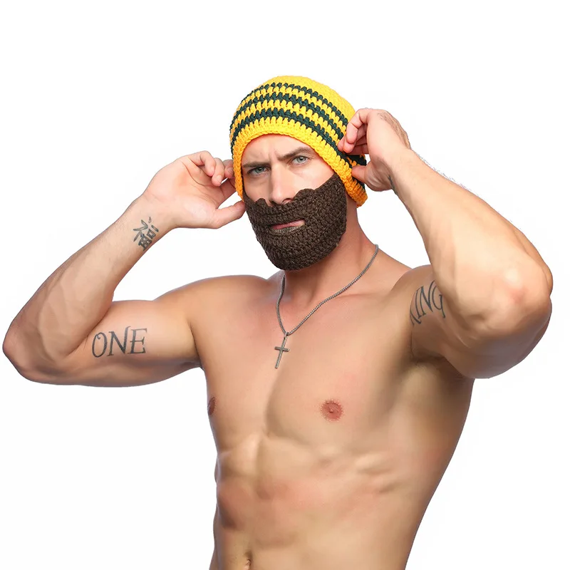 

Новый стиль Мужская шапка бини вязаная шапка осень и зима теплые маски-бороды шляпа