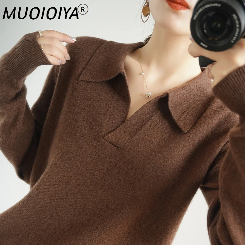 

High-End Autumn Winter 100% Wool Pullovers Sweater Women's Female Loose Large Size Knitted Girl Clothes Tops Standard Outwe
