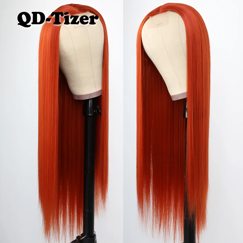 QD-Tizer Red Green Straight Hair Wigs Synthetic Hair Wigs Adjustable Natural Hair Line High Temperature Fiber For Women