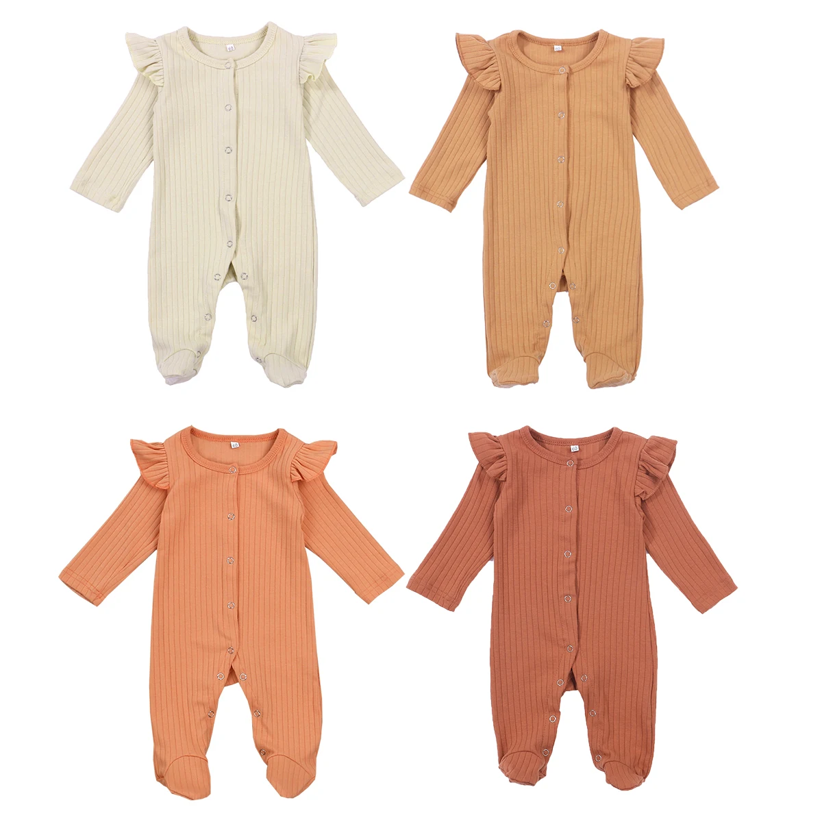 

Newborn Baby Unisex Clothes Footed Romper Cute Long Sleeve Solid Color Knitted One-Piece Bodysuit Pajamas