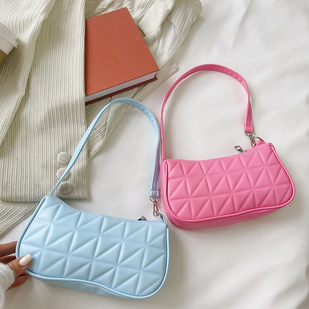 

Women Embossed Geometric Small Shoulder Bags Soft PU Leather Underarm Bag Casual Female Solid Color Handbags And Travel Purses