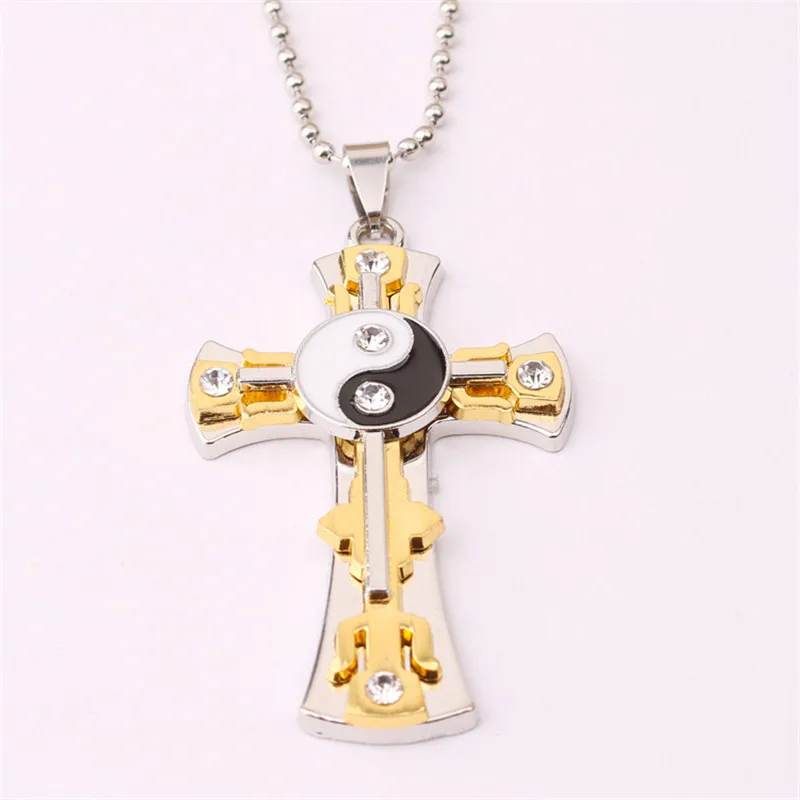 

New Tai Chi Gossip Yin and Yang Crystal Rhinestone Cross Necklace Fashion Choker Classic Vintage Unisex chain Jewelry