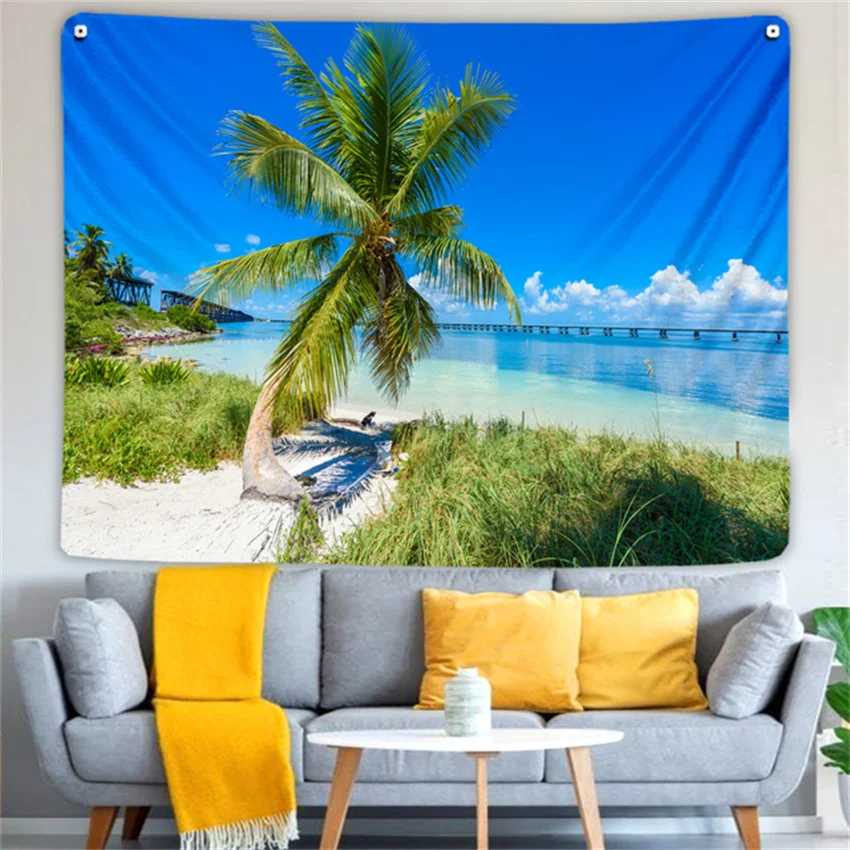 

Женский пляжный художественный гобелен в виде мегаполиса для спальни