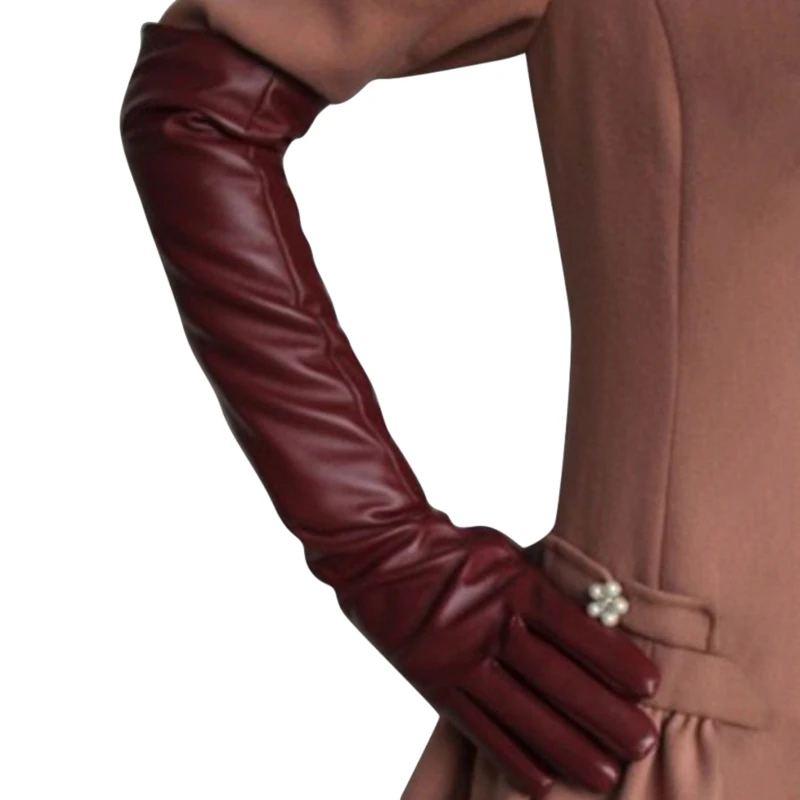 

Winter Warm Gloves Ladies Fashion Full Finger Solid Elbow Length Gloves Opera Party Elegant Ladies PU Leather Gloves
