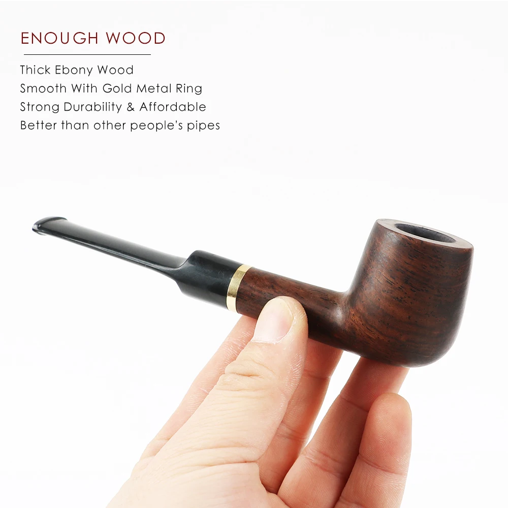 ▂ξ Smoker Classical Wooden Pipe For Smoking With Gold Metal Ring Free Tools Gift Set | Cigar Accessories