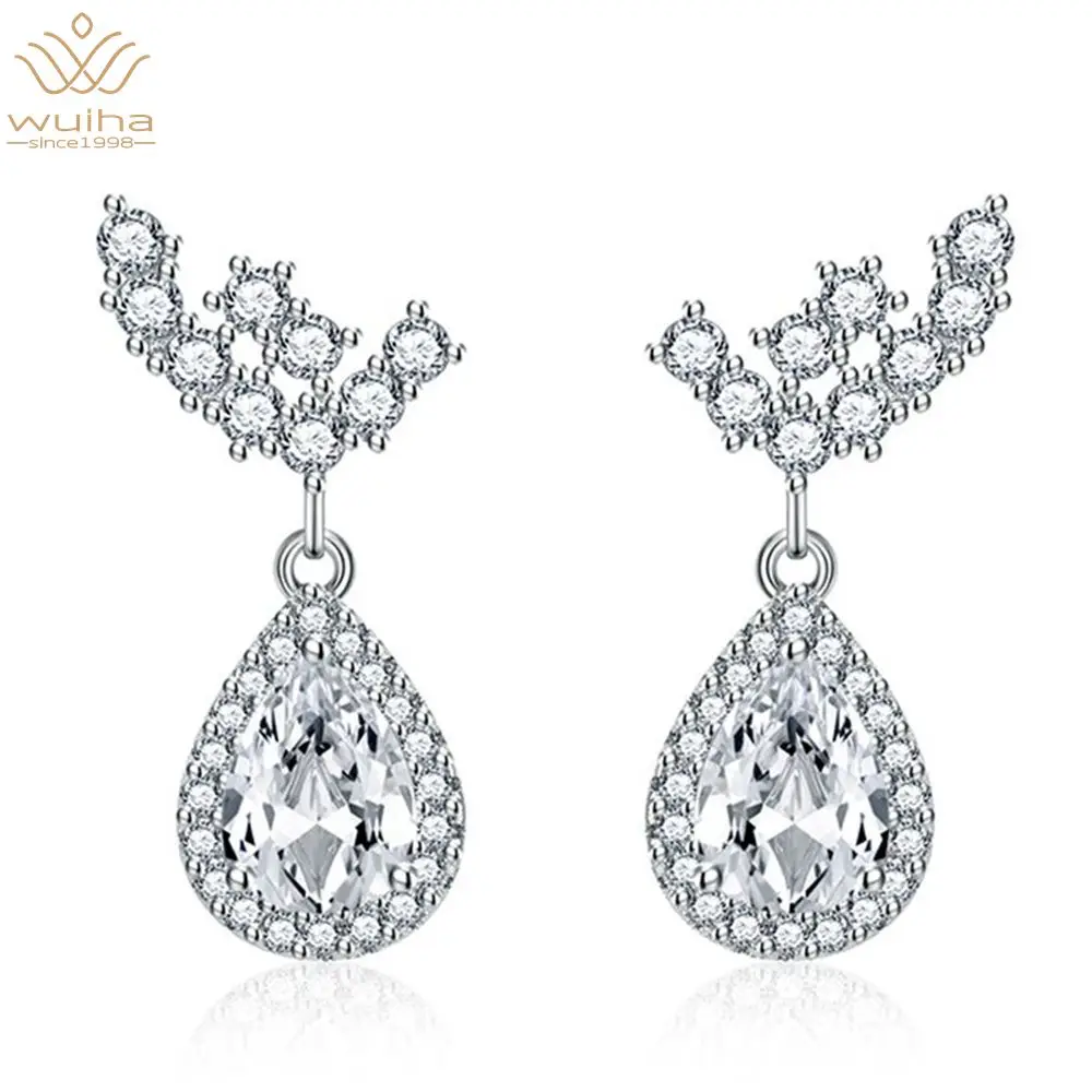 

WUIHA Luxury 100% 925 Sterling Silver Created Moissanite Aquamarine Citrine Pink Saphire Gemstone Drop Earrings New Fine Jewelry