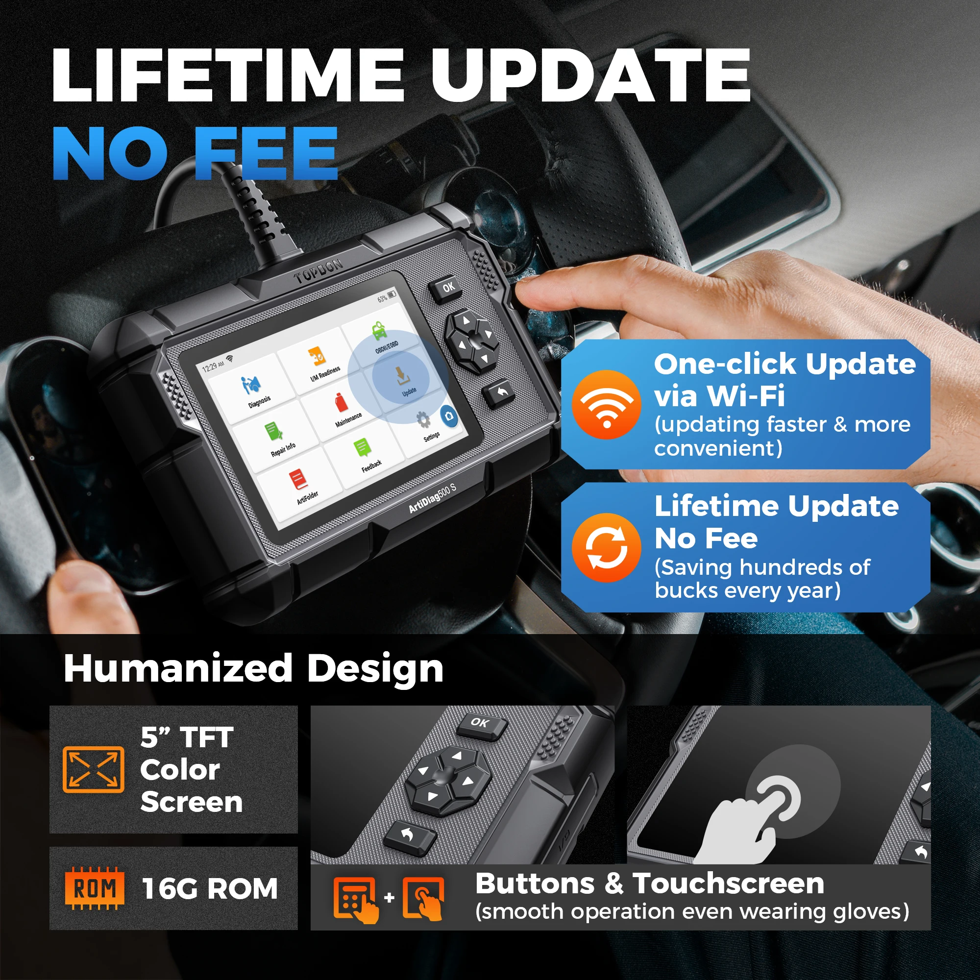 Автомобильный диагностический инструмент Topdon OBD2 сканер все системы ABS подушка