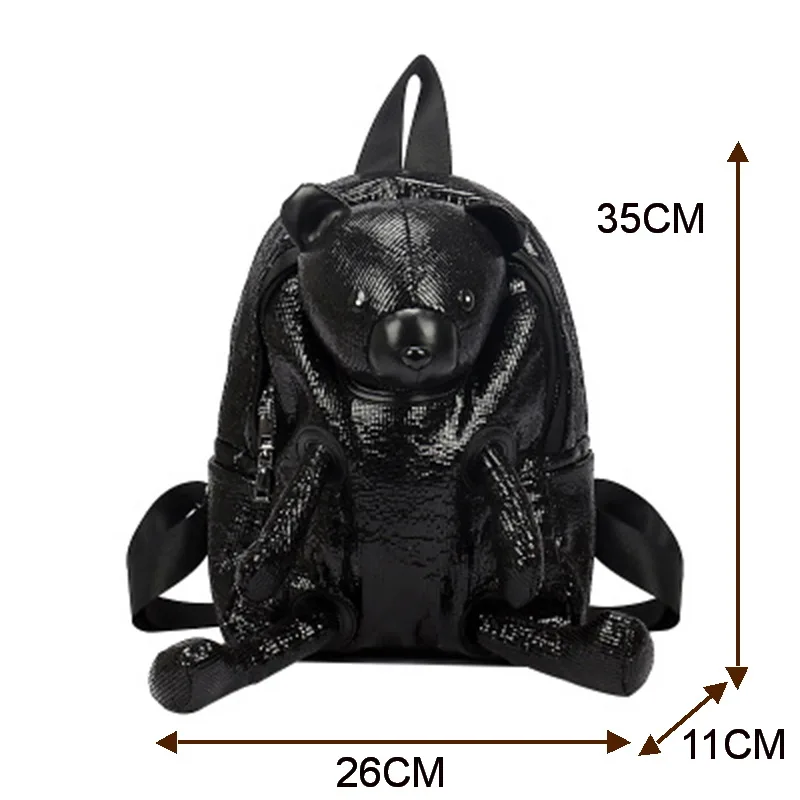 

Diinovivo Sequins Women Backpack Bear Punk Bag Large Capacity School Bag For Teenager Casual Travel Shoulder Back Pack Unique