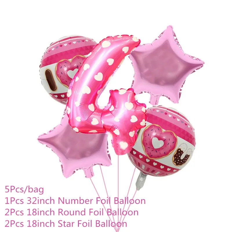 5Pcs Chicinlife 4th Happy Birhday Декор номер Синий Розовый 4 фольги шар корона шляпа дети мальчик девочка 4 года День рождения принадлежности - Цвет: 5Pcs