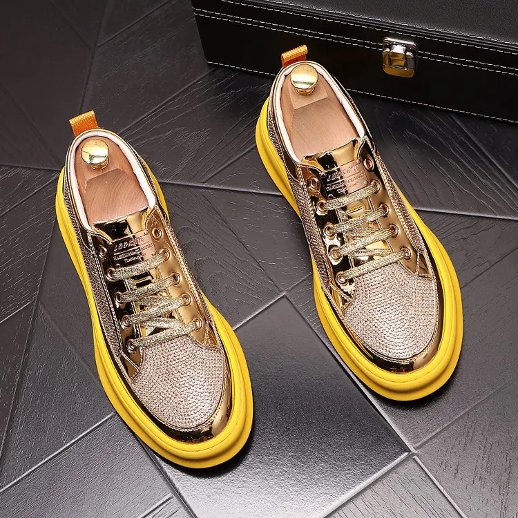 

ERRFC Fashion Luxury Men Gold Casual Comfort Shoes Rhinestone Charm Round Toe Flat Platform Trending Shoes For Man Size 38-43