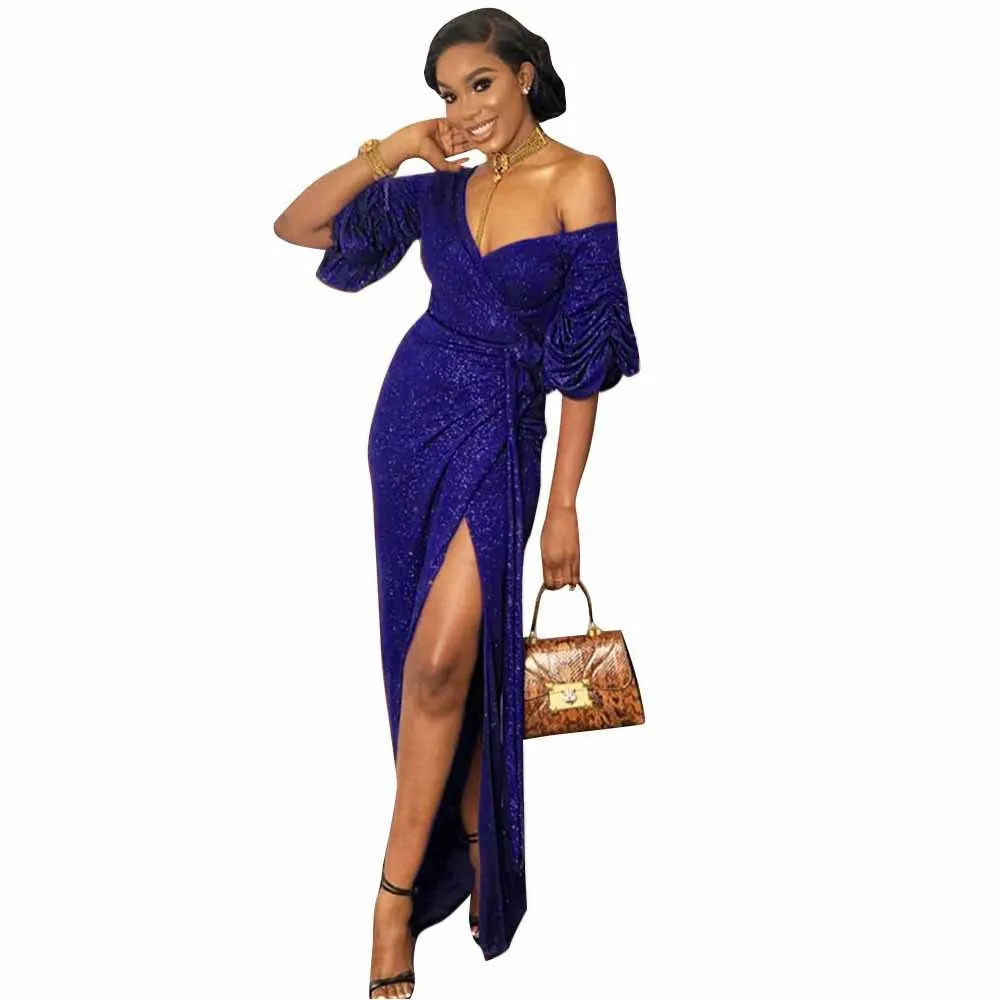 

European and American autumn women's hot-selling styles sexy fashion luxury fabric sequins long dress nightclub dress