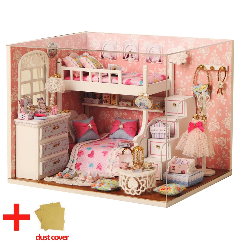 H006 with cover Кукольный дом мебель DIY Миниатюрная модель пылезащитный чехол 3D Деревянный кукольный домик рождественские подарки игрушки для детей дневник котенка H013# E - Цвет: H006 with cover