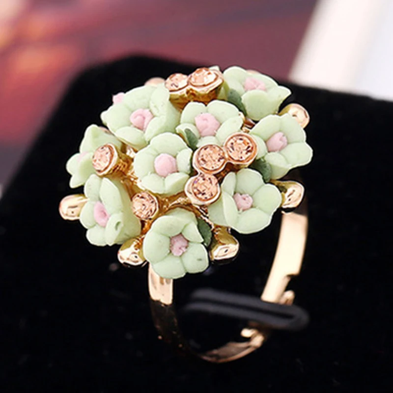 

2020 new fashion ceramic flower women's garland wholesale gold shiny crystal Party Jewelry Ring
