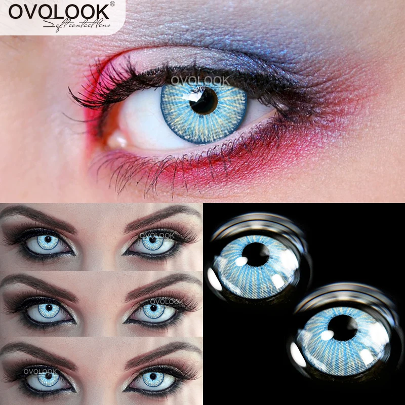 

OVOLOOK-1Pair(2pcs) Cosplay Lenses Colored Lenses Eye Color Lens Eye Contacts Blue Contact Lenses for Eyes Yearly Use (DIA:14MM)