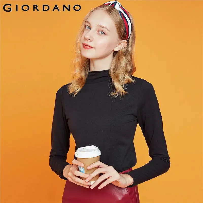 Giordano женская водолазка с длинными рукавами и круглым вырезом под шею, выполнена в нескольких цветовых вариантах