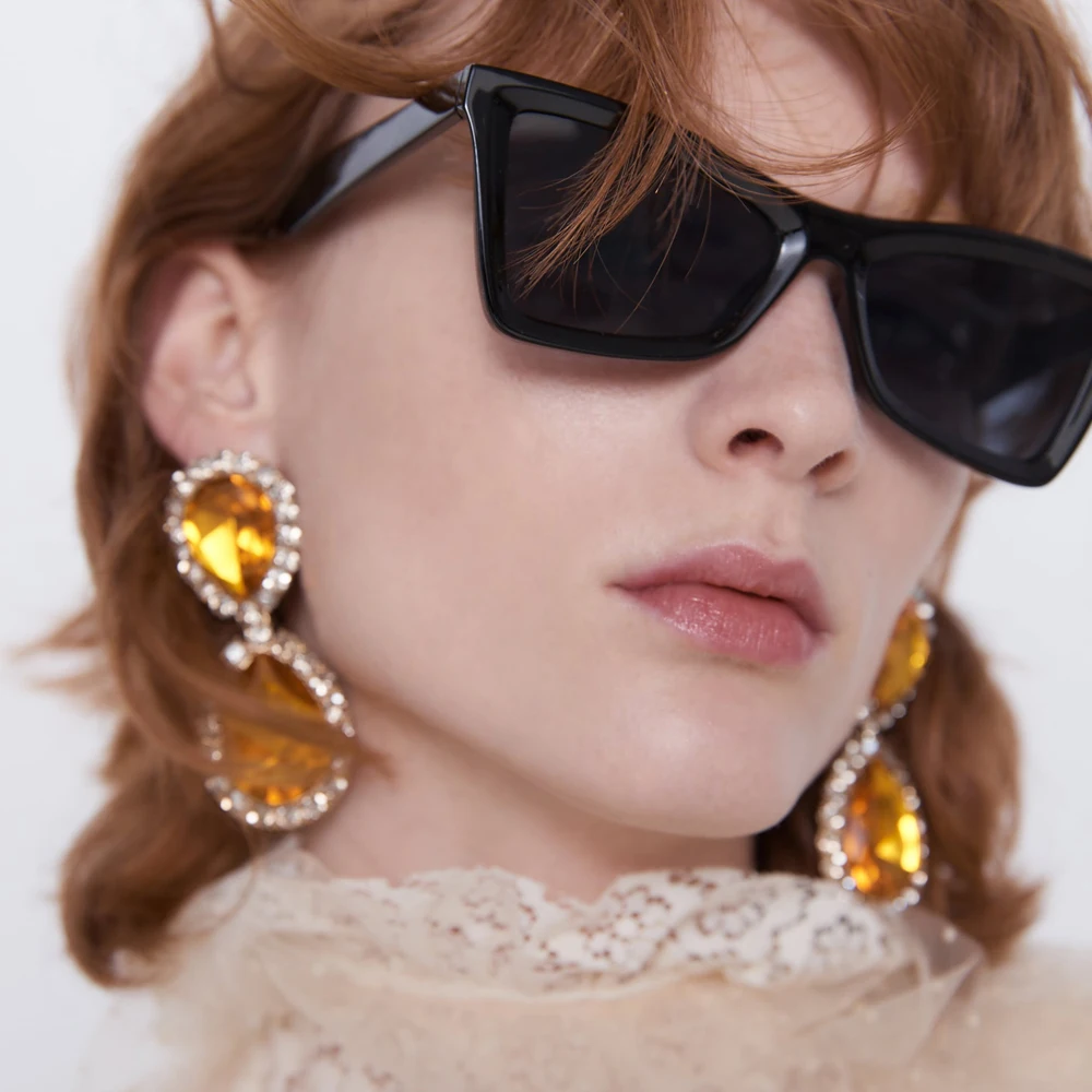 Женские серьги подвески с кристаллами Girlgo разноцветные геометрические из