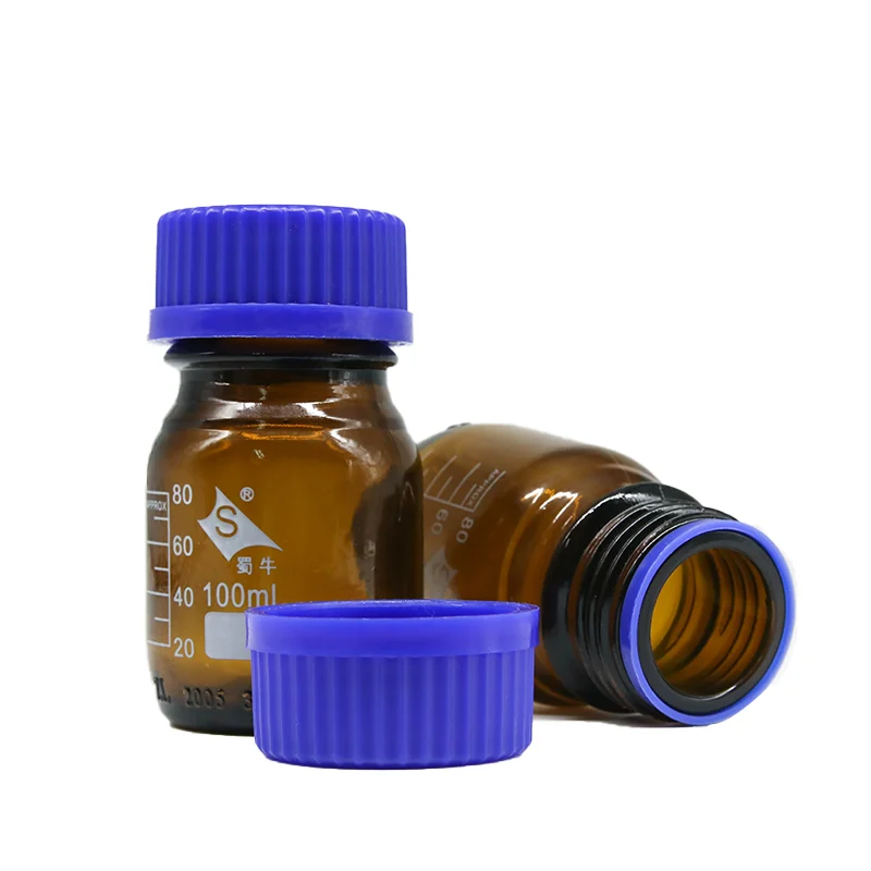 4 шт. 100 мл стеклянная коричневая янтарная бутылка реагента с Синяя винтовая