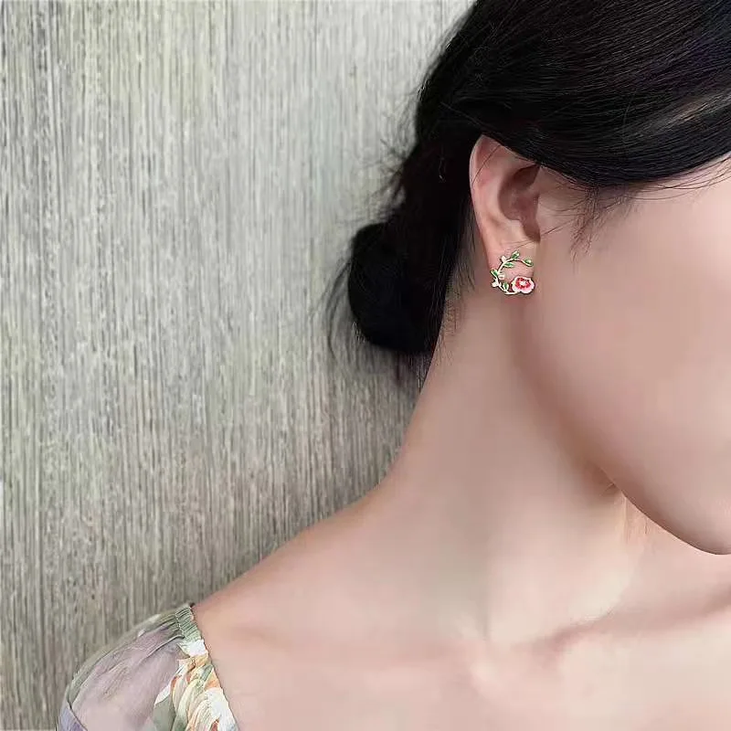 pin French retro literary style earrings flowers and leaves niche personality high sense | Украшения и аксессуары