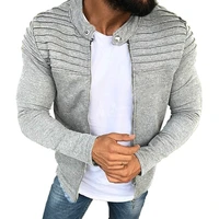 sports casual men jacket mens autumn pleats slim stripe fit jacket zipper long sleeve coat cardigan coat