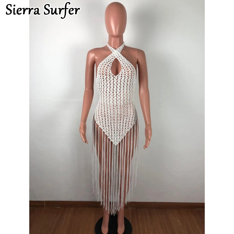

Beige Tassel Maxi Dress Women 2020 CoverUp For Clothes One Piece Hollowed Backless Sexy Bikini Smock Animal Acetate FMZXG Beach