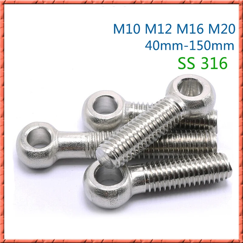 2-10pcs/lot M10/M12/M16/M20*40/50-150 Stainless steel 316 eye Link bolt DIN444 swing bolts screws Movable Joint bolt Ring screw