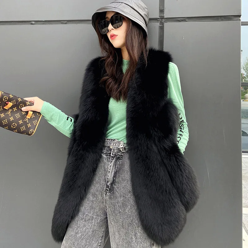 2021 New Women's Winter Real Fur Coat High Quality Natural Fox Fur Vest Fashion Luxurious Warm Sleeveless Dark buckle jacket