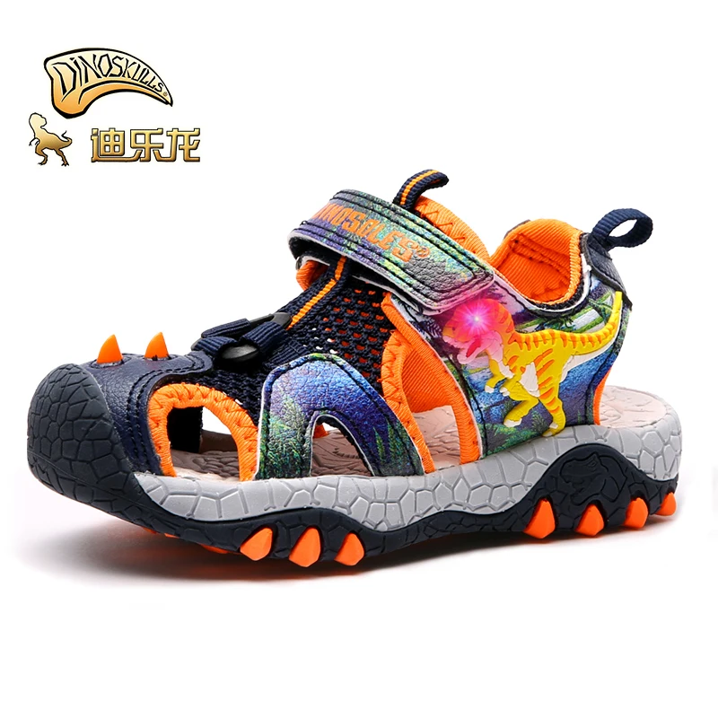 Детские сандалии DINOSKULLS T rex 2020 детские летние со светодиодной подсветкой для