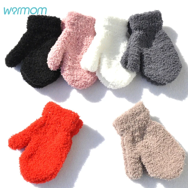 

Warmom Plush Thick Warm Baby Gloves Winter Plus Velvet Mittens Children Kid Coral Fleece Full Finger Gloves For 1-4Y Kids Gloves