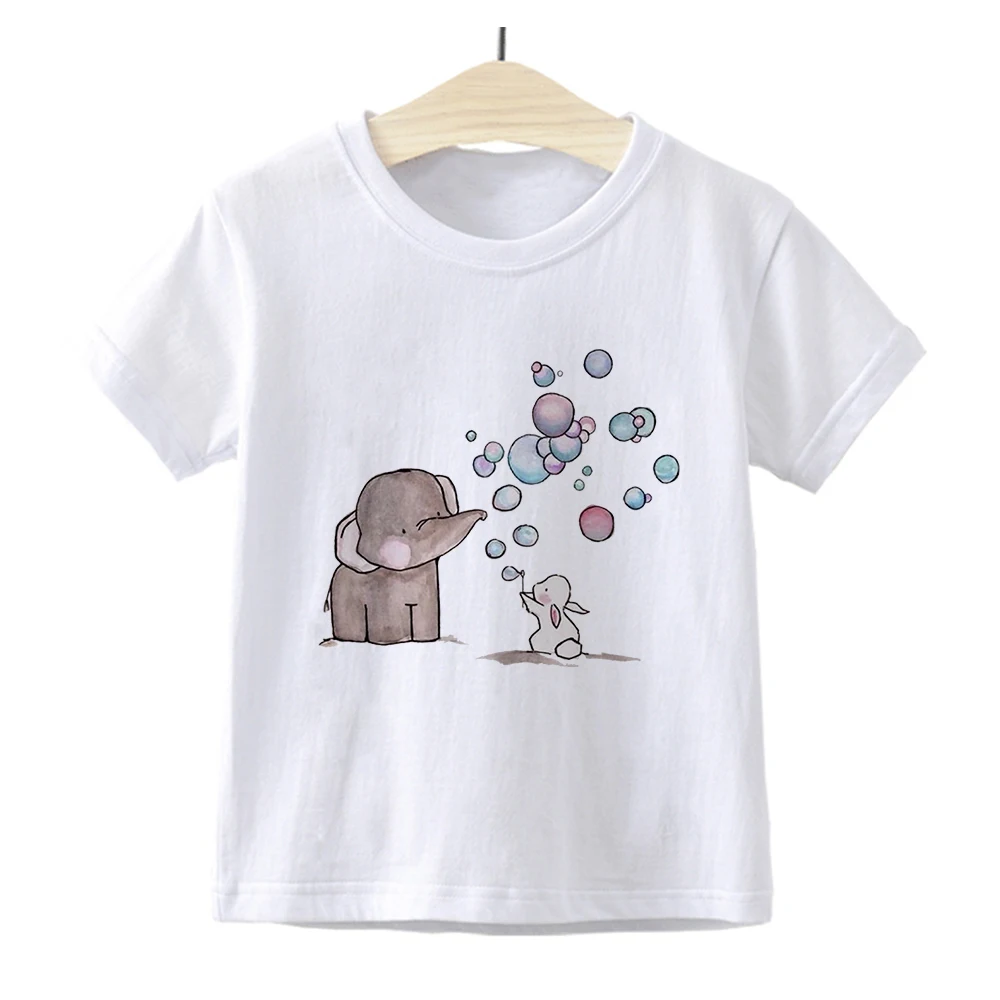 

Harajuku Printed Cute Girl Clothes Rabbit Elephant Aesthetic Child T-shirt Boy Summer Casual Tops Happy Holiday Play T Shirt
