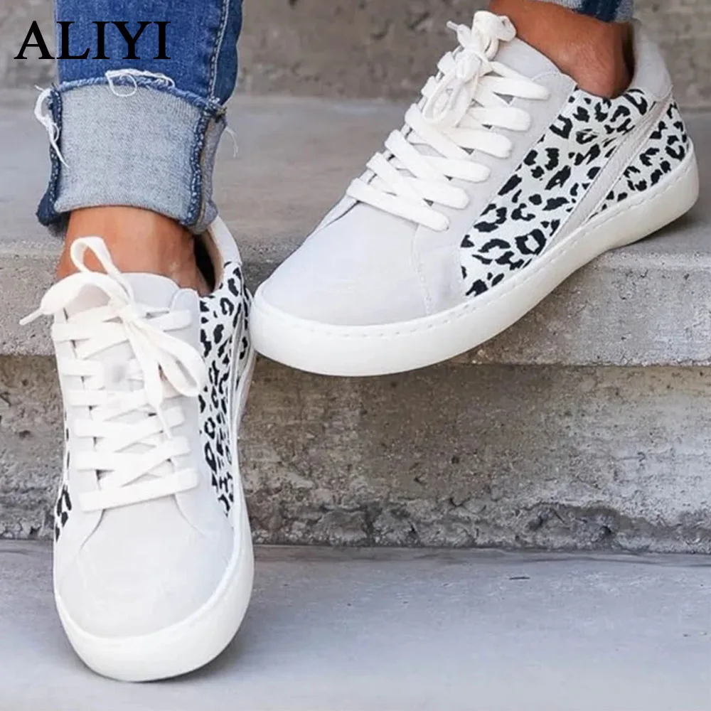 

ALIYI New Trendy Sneakers Women 2021 Spring Fashion Leopard Lace Up Ladies Casual Canvas Shoes 35-43 Female Sport Flats