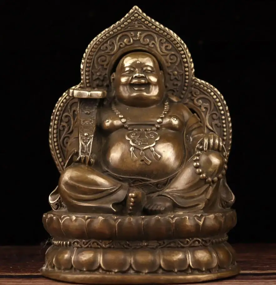

China archaize brass sit lotus maitreya Buddha crafts statue