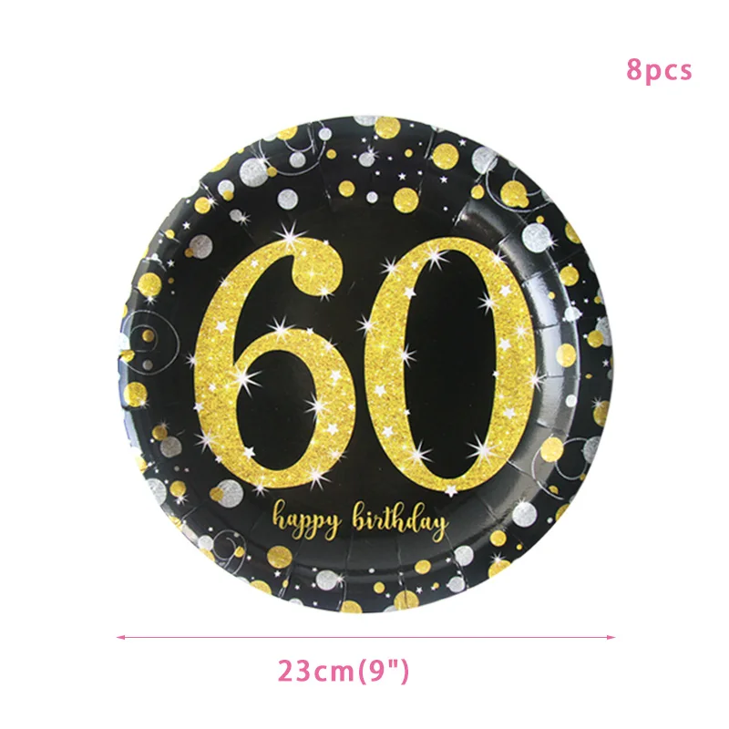 8pcs 9inch plates60 30, 40, 50, 60 украшения для дня рождения, для взрослых, конфетти, шары с цифрами, счастливые 30, 40 лет, юбилей, для взрослых, свадебные украшения - Цвет: 8pcs 9inch plates60