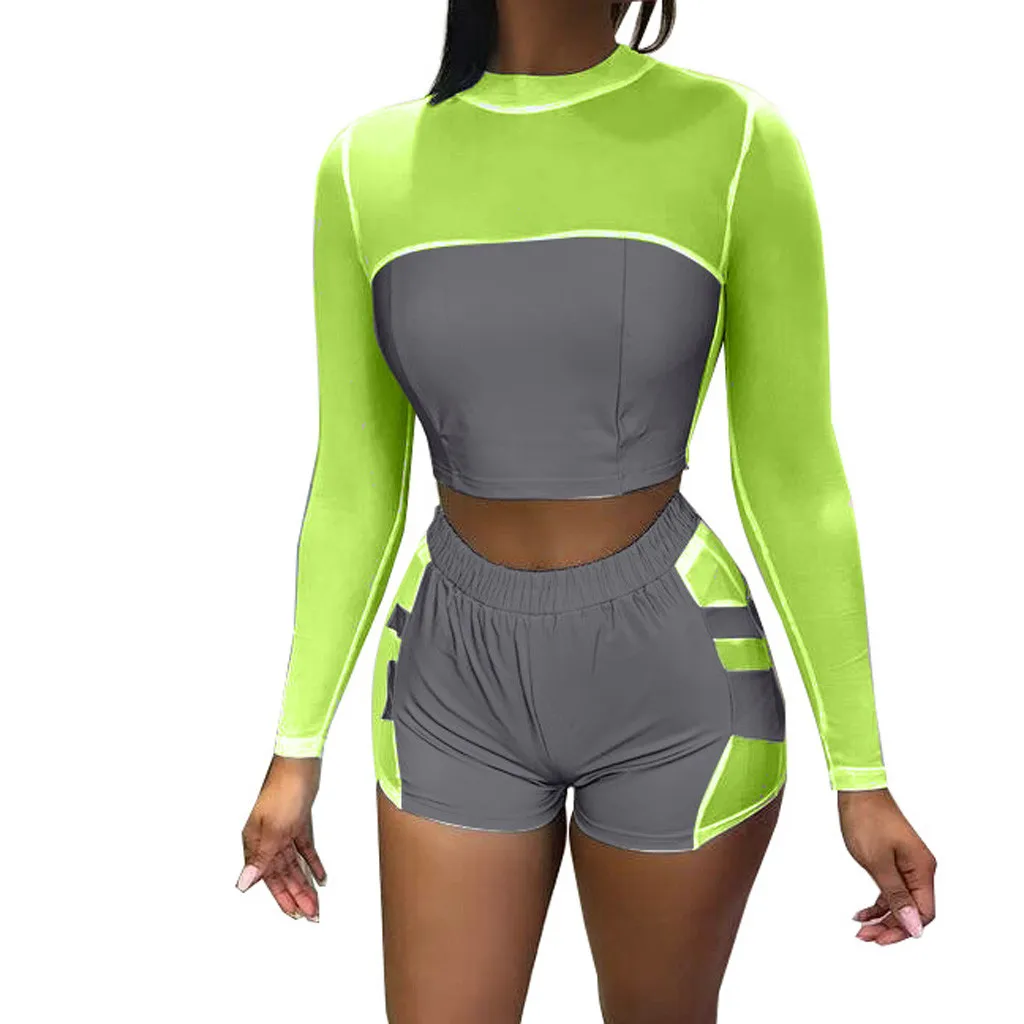 Зимний светящийся комплект для бега с длинным рукавом и штанами йоги Женский